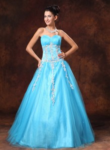 Baby Blue Sweetheart Appliques Graduation Custom Made Prom Gowns