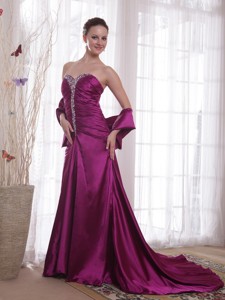 Dark Purple Princess Sweetheart Court Train Taffeta Beading Evening Dress