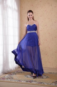 Royal Blue Empire Sweetheart Floor-length Chiffon Beading and Ruch Prom / Celebrity Dress