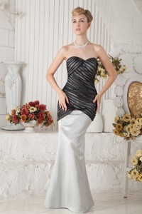 Black And Ivory Mermaid Sweetheart Ruch Evening Dress Floor-length Satin