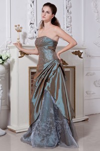 Olive Green Empire Strapless Embriodery Evening Gown Floor-length Taffeta And Organza