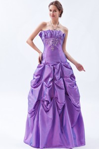 Purple Princess Strapless Evening Dress Taffeta Embroidery Floor-length
