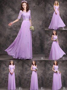 Perfect Applique and Laced Lavender Long Bridesmaid Dress in Chiffon