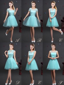 Beautiful Laced Aquamarine Bridesmaid Dress with Appliques and Belt