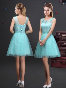 Best Selling Applique and Laced Belted Aquamarine Bridesmaid Dress