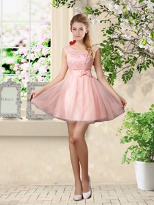 Sturning A Line Bateau Bridesmaid Dress With Lace And Bowknot