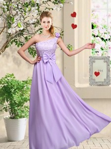 Fashionable One Shoulder Bridesmaid Dress With Hand Made Flowers