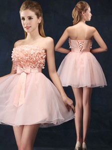 Lovely Baby Pink Short Bridesmaid Dress With Bowknot