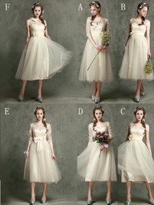 New Arrivals Tea Length Tulle Bridesmaid Dress in Champagne