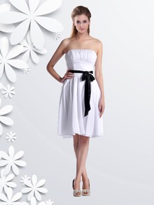 Elegant Empire Strapless Ruched And Be-ribboned White Bridesmaid Dress In Chiffon