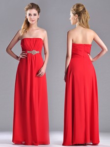Beautiful Strapless Chiffon Red Bridesmaid Dress With Beading And Ruching