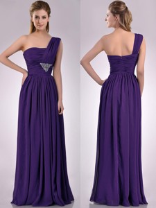 Discount Empire Beaded And Ruched Dark Purple Bridesmaid Dress With One Shoulder