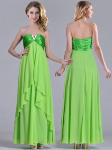 Pretty Beaded Decorated V Neck Spring Green Bridesmaid Dress In Ankle Length