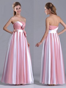 Hot Sale Bowknot Strapless White And Pink Bridesmaid Dress With Side Zipper