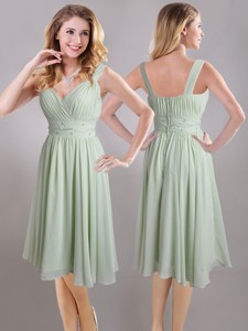 Exclusive Beaded And Ruched Apple Green V Neck Bridesmaid Dress In Chiffon