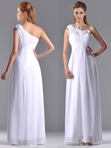 Elegant Empire Hand Crafted Side Zipper White Bridesmaid Dress With One Shoulder