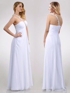 Sexy Empire Chiffon Beaded Side Zipper White Bridesmaid Dress With One Shoulder