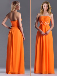 Empire Strapless Ruching Chiffon Long Bridesmaid Dress In Orange