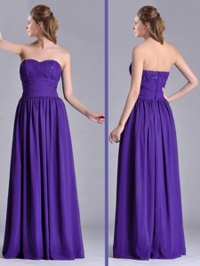 Beautiful Empire Ruched Chiffon Long Bridesmaid Dress In Purple