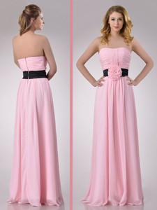 Modern Empire Chiffon Pink Long Bridesmaid Dress With Hand Crafted Flower