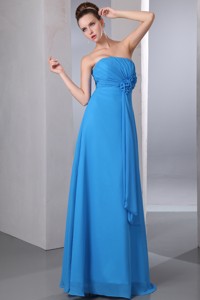 Teal Empire Strapless Hand Made Flower And Ruch Bridesmaid Dress Floor-length Chiffon