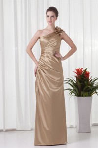 Champagne Column One Shoulder Taffeta Hand Made Flowers Mother Of The Bride Dress