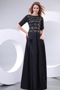 Column Scoop Black Floor-length Lace Mother Of The Bride Dress With Half Sleeves