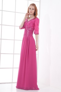 Empire V-neck Half Sleevess Lace Pink Mother Of The Bride Dress