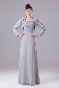 Grey Strapless Beaded Decorate Bodice Chiffon New Style Mother Of The Bride Dress