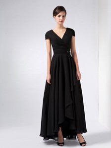 Black V-neck Ankle-length Chiffon Sequins Mother Of The Bride Dress