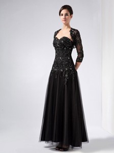 Customize Black Column Sweetheart Beading Mother Of The Bride Dress Ankle-length Tulle And Taffeta
