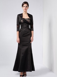Black Column Strapless Ankle-length Taffeta Beading and Lace Mother Of The Bride Dress