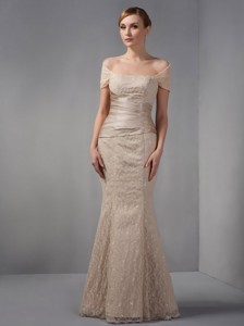 Unique Champagne Mermaid Mother Of The Bride Dress Off The Shoulder Beading Floor-length Lace