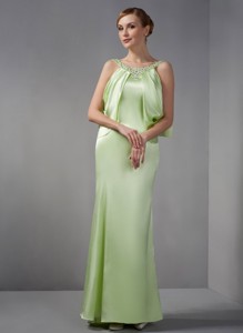 Elegant Spring Green Mother Of The Brides Dress Column Scoop Beading Floor-length Elastic Woven Sati