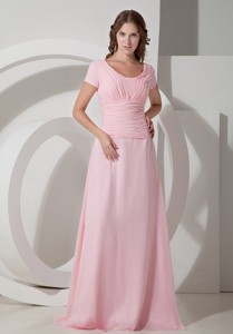 Baby Pink Empire Scoop Neck Floor-length Chiffon Beading Mother Of The Bride Dress