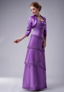 Purple Empire Strapless Floor-length Satin Appliques Mother Of The Bride Dress