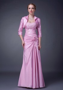Pink Column Strapless Floor-length Taffeta Appliques Mother Of The Bride Dress