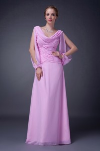 Pink Empire V-neck Floor-length Chiffon Ruch Mother Of The Bride Dress