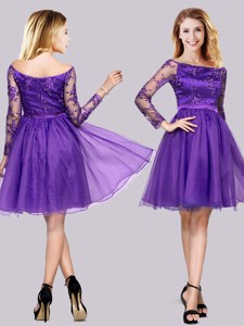 Latest Long Sleeves Laced Purple Mother Of The Bride Dress With Off The Shoulder