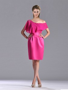 Latest Column One Shoulder Hot Pink Mother Of The Bride Dress With Zipper Up