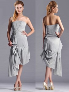 Discount Side Zipper Strapless Silver Mother Of The Bride Dress In Asymmetrical