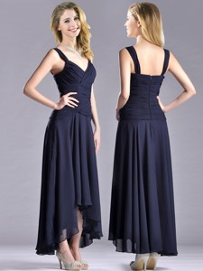 Beautiful Straps Black Chiffon Mother Of The Bride Dress With High Low