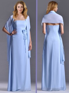 Elegant Empire Light Blue Long Mother Of The Bride Dress With Handcrafted Flowers