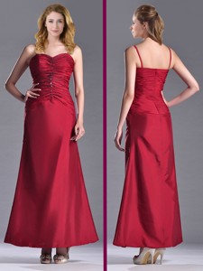 Exclusive Spaghetti Straps Wine Red Mother Of The Bride Dress With Beading And Ruching
