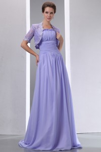 Lilac Spaghetti Straps Brush Chiffon Ruch Mother Of The Bride Dress