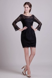 Black Column Scoop Short Lace Mother of the Bride Dreses
