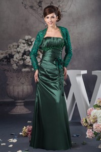 Ruched And Appliqued Hunter Green Mothers Dress With Flower