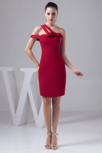 Asymmetrical Mini Red Mothers Dress For Weddings With Bowknot
