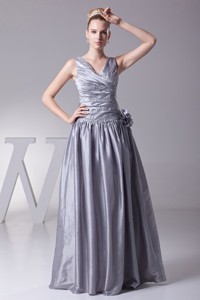 V-neck Appliques Beading Ruching Mothers Dress