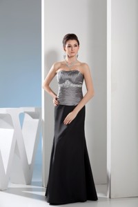 Silver and Black Sweetheart Ruched Beaded Mother In Law Dress